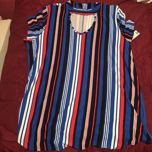 Vibrant blue red and black striped top